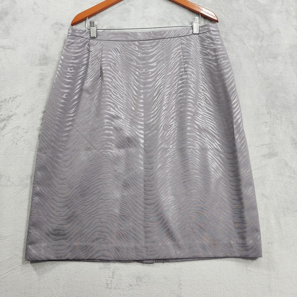 Vintage T Milano Skirt Womens 16W Gray Animal Print Satin Pencil Zip Suit Office